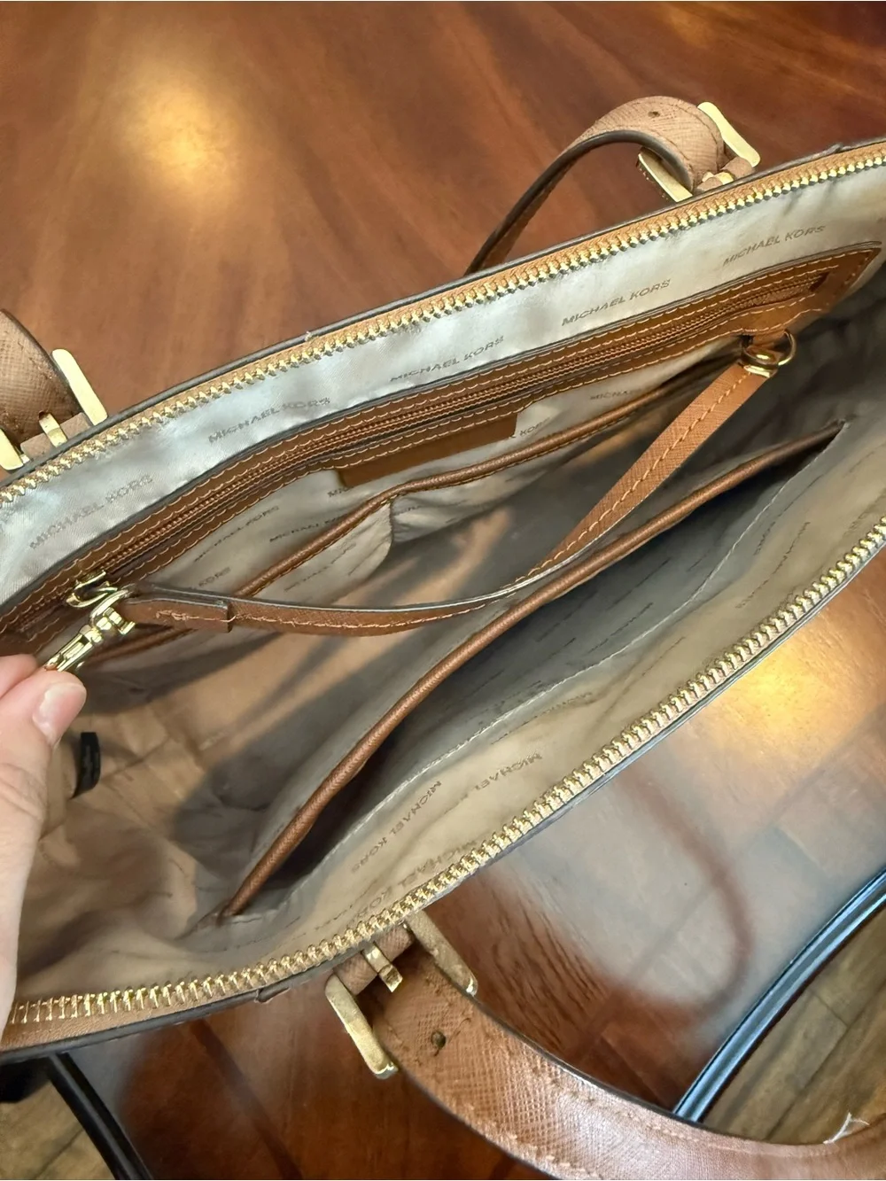 Michael Kors Brown Saffiano Leather Tote with Gold Hardware - Picture 7 of 7